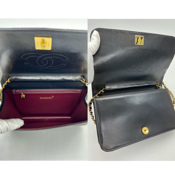 ❌SOLD❌ Authentic Chanel Vintage black Lambskin full flap chain shoulder bag (A) - Picture 9 of 16